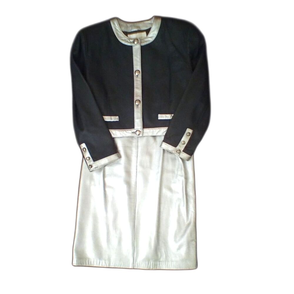 Margaret Godfrey Womens's Soft Leather Skirt Suit Gray & Silver Size TAILLE